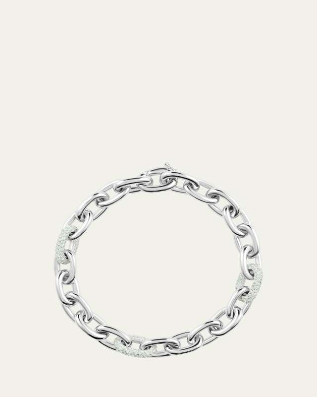 14K Gold Tri Pave Diamond ID Stud Link Bracelet